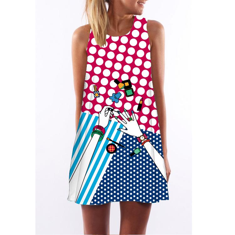 European and American Hot-selling New Digital Printing Round Neck Big Pendulum Loose Off-the-shoulder Medium and Long Vest Sleeveless Dress