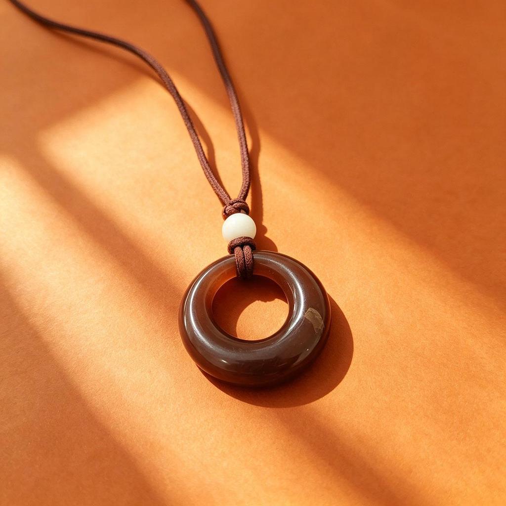 Retro Ethnic Style Brown Circle Necklace Long Fashion Pendant Braided Rope Sweater Chain Simple Daily Accessories Autumn Winter