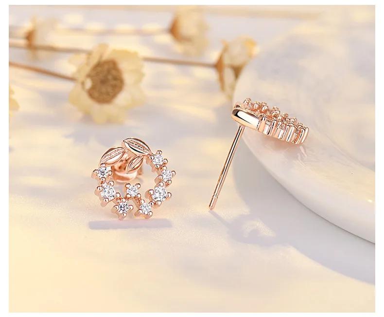 Cute RoseGold Color Leaves Garland Earrings for Women  Silver Needle Piercing Ear Cuff Earrings Ear Trendy