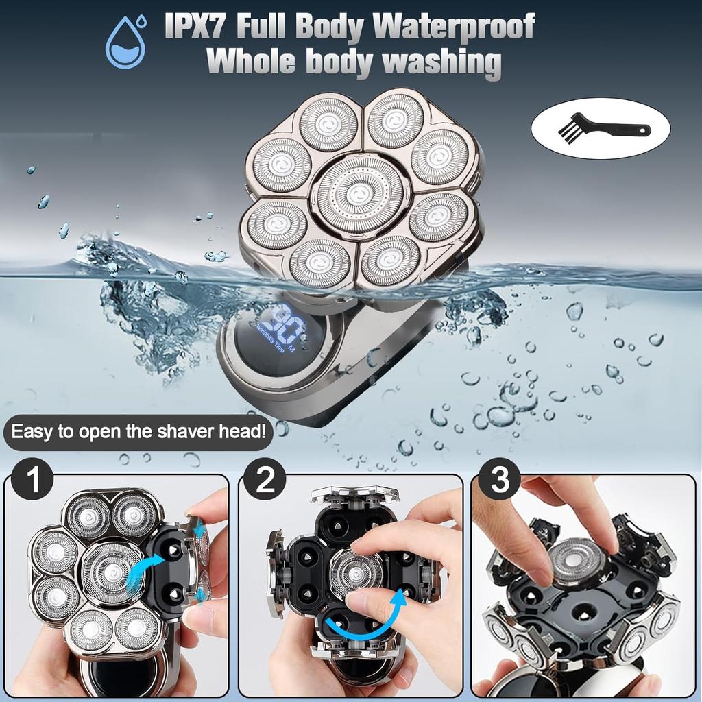 9D Electric Head Shaver for Bald Men, Upgraded 5-in-1 Head Shaver for Bald Men, Waterproof Wet/Dry Grooming Kit Electric Shaver for Men, Cordless