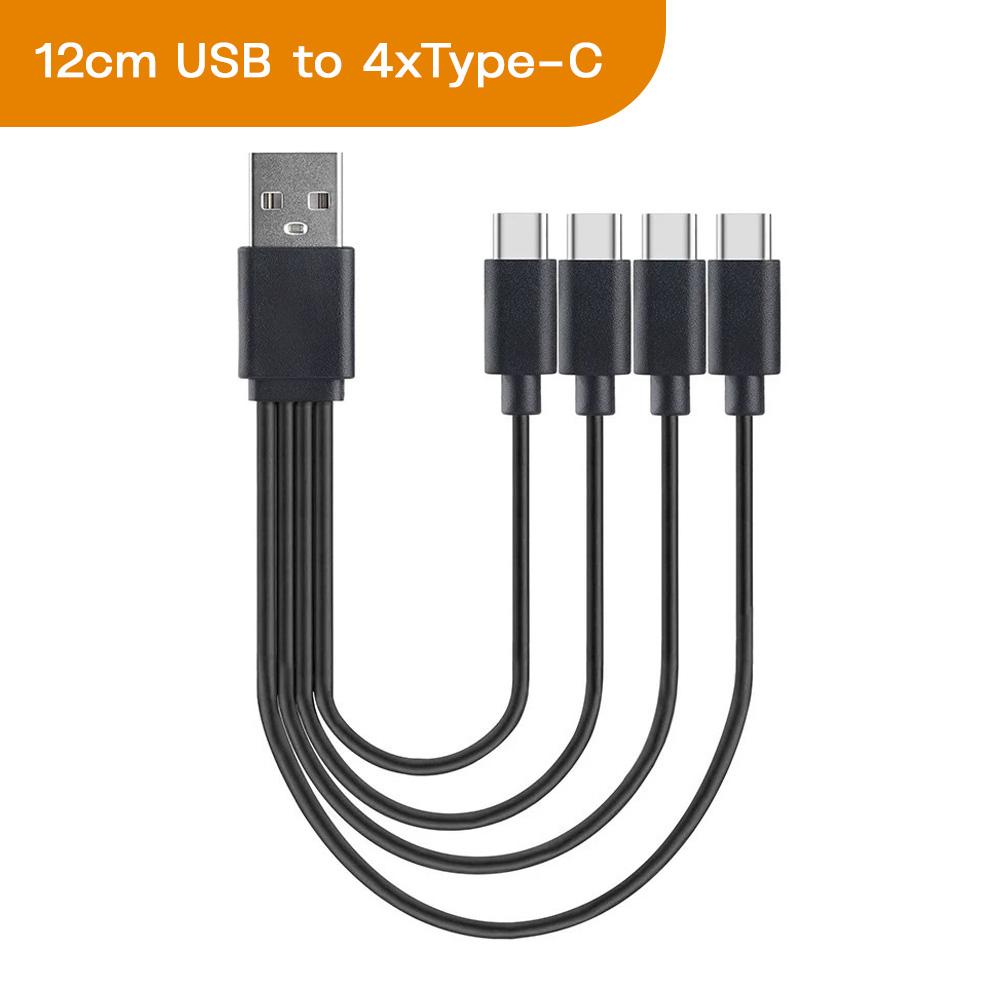 12cm/20cm Short 4 In 1 Multi USB Charging Cable 4 Ports Type-C Splitter Cord 5V 2A For Cellphones Smartphone Tablet