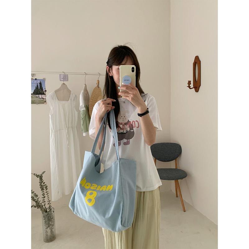Thickened large capacity tote bag lazy wind shoulder canvas bag big red simple letter student canvas bag