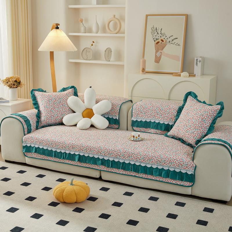 Korean Cotton Small Fresh Floral Sofa Cushion Washed Cotton Four-Season Non-Slip Universal Seat Cushion Sofa Cover Cover Towel