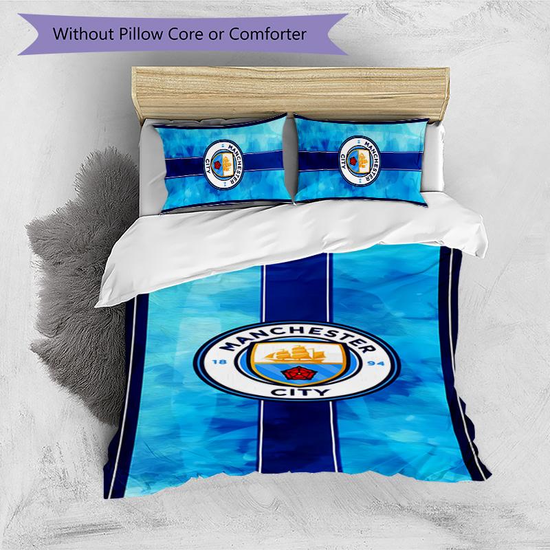 3 adet Manchester City Futbol Kulübü desenli nevresim takımı yorgan kılıfı takımı yorgan kılıfı ve yastık kılıfları içerir, her mevsim için mükemmel yatak odası dekorasyonu ve hediyesi