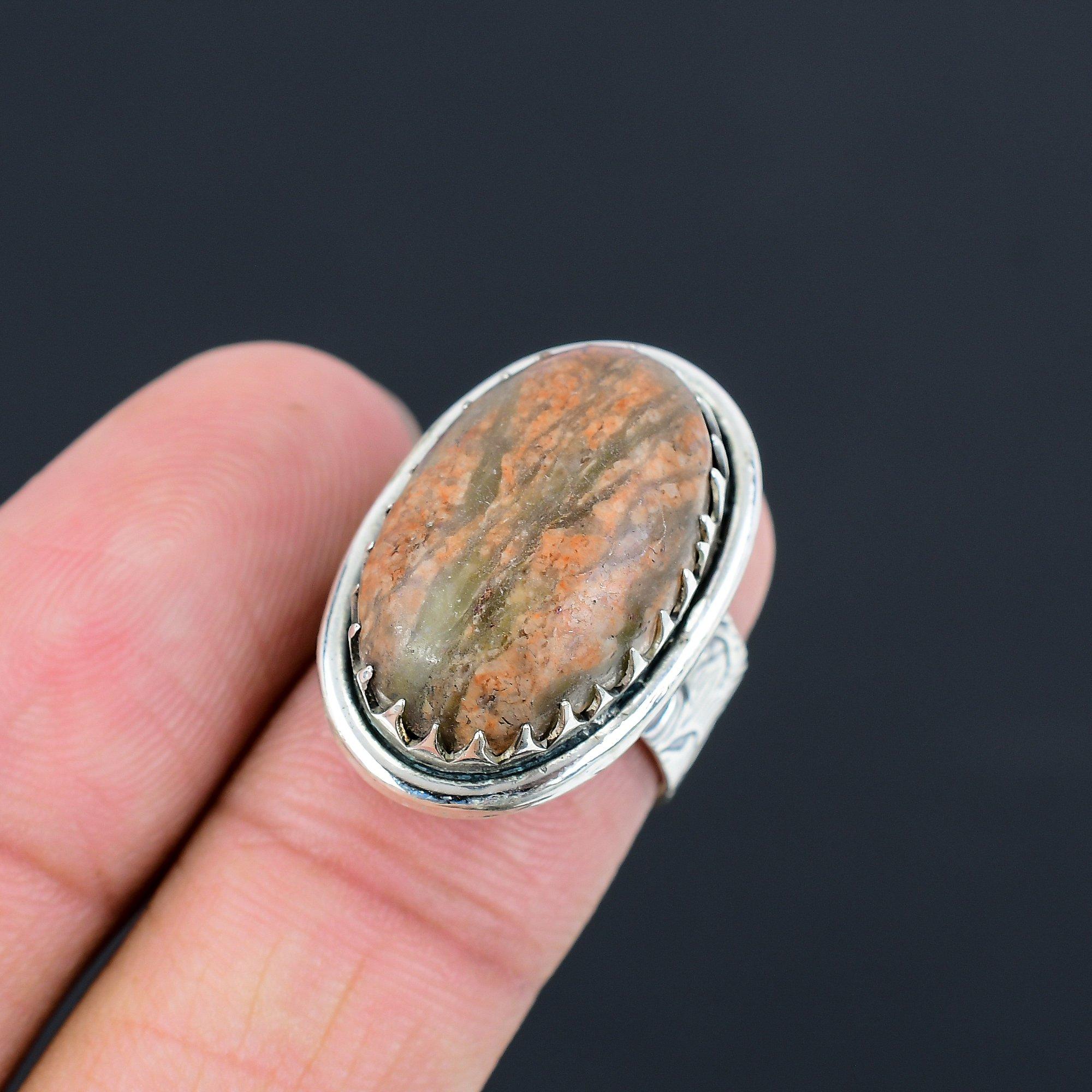 Sisters Day Sale 925 Silver Natural Unakite Multi Stone Unique New Ring Size 6.5 6.5