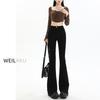 Black Micro-pull Jeans Women's Spring and Autumn New High-waisted and Thin Large-size Horseshoe Horn Pants