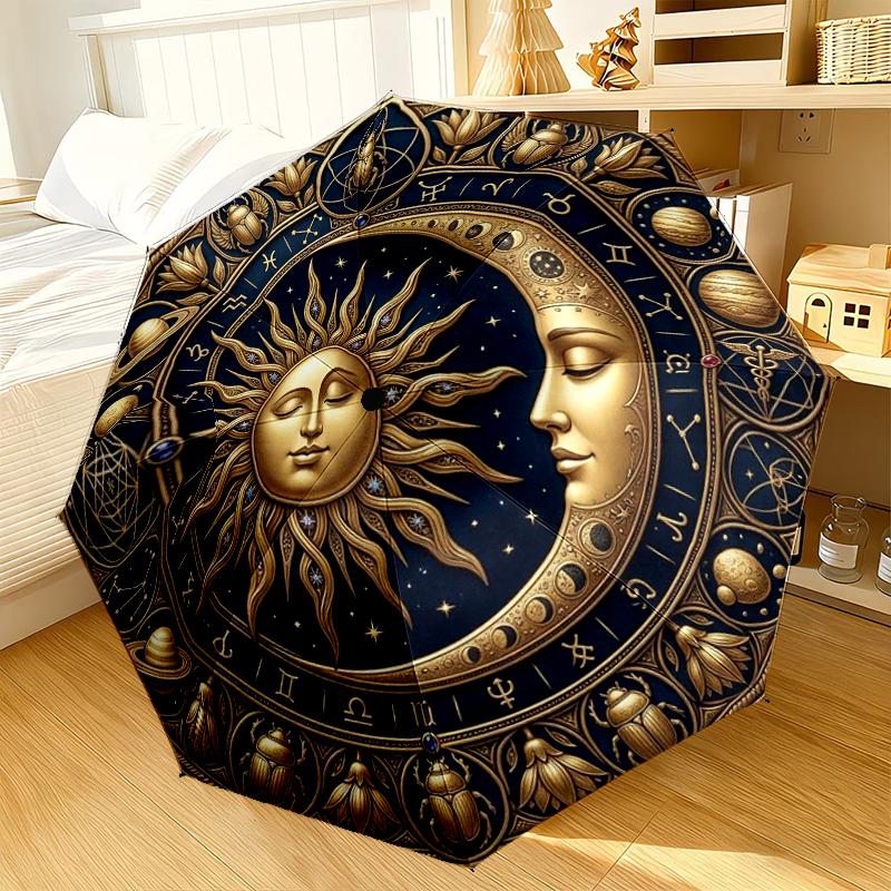 Dark Gothic Moon Skull Umbrella 8-Frame for Travel, Camping, Casual Lightweight Portable Umbrella, Essential for Every Family Holidays Gift