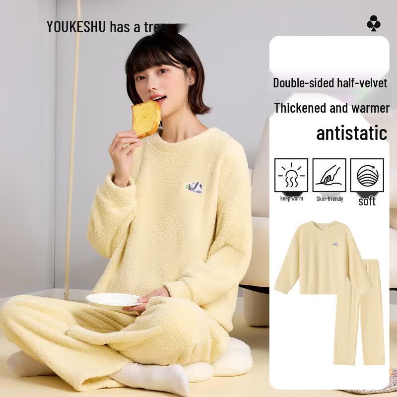 YOUKESHU Women s Plush Winter Pajama Set L