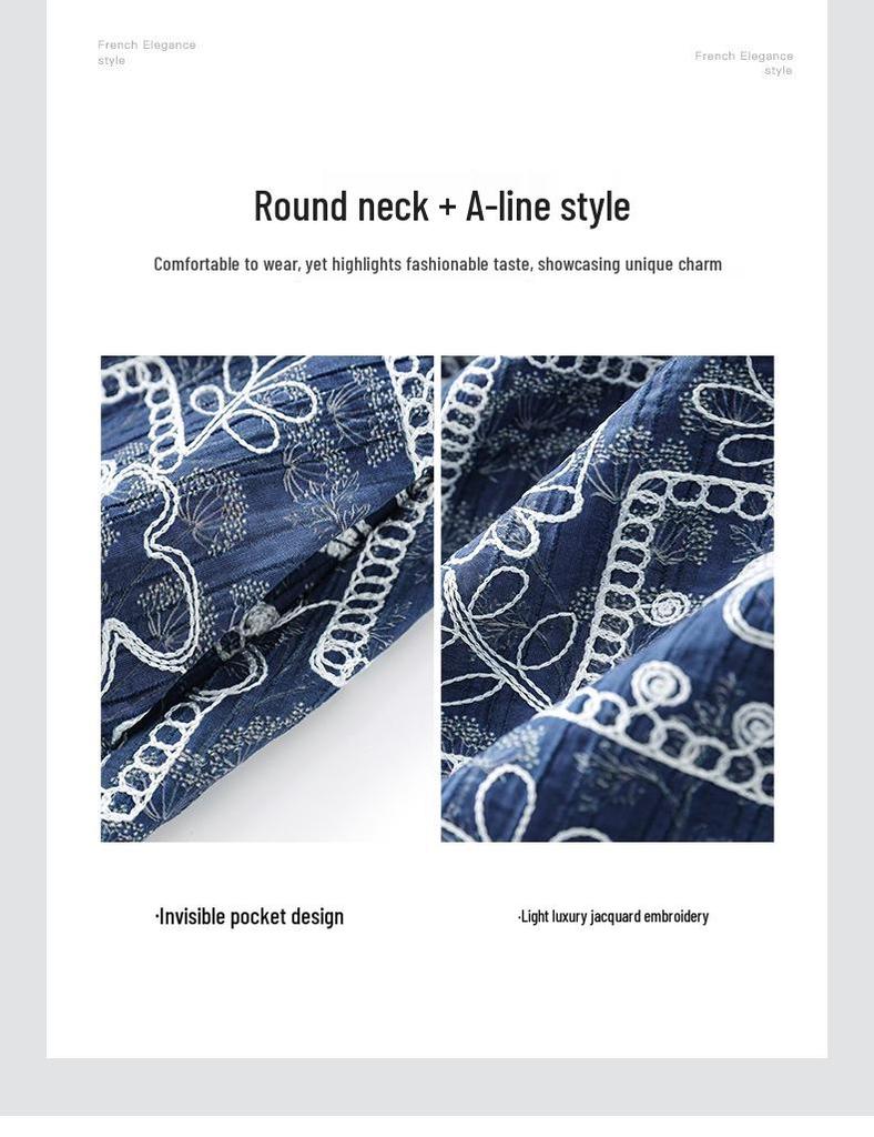 High-End Exquisite Crew Neck Embroidered Lace-Up Summer Dress