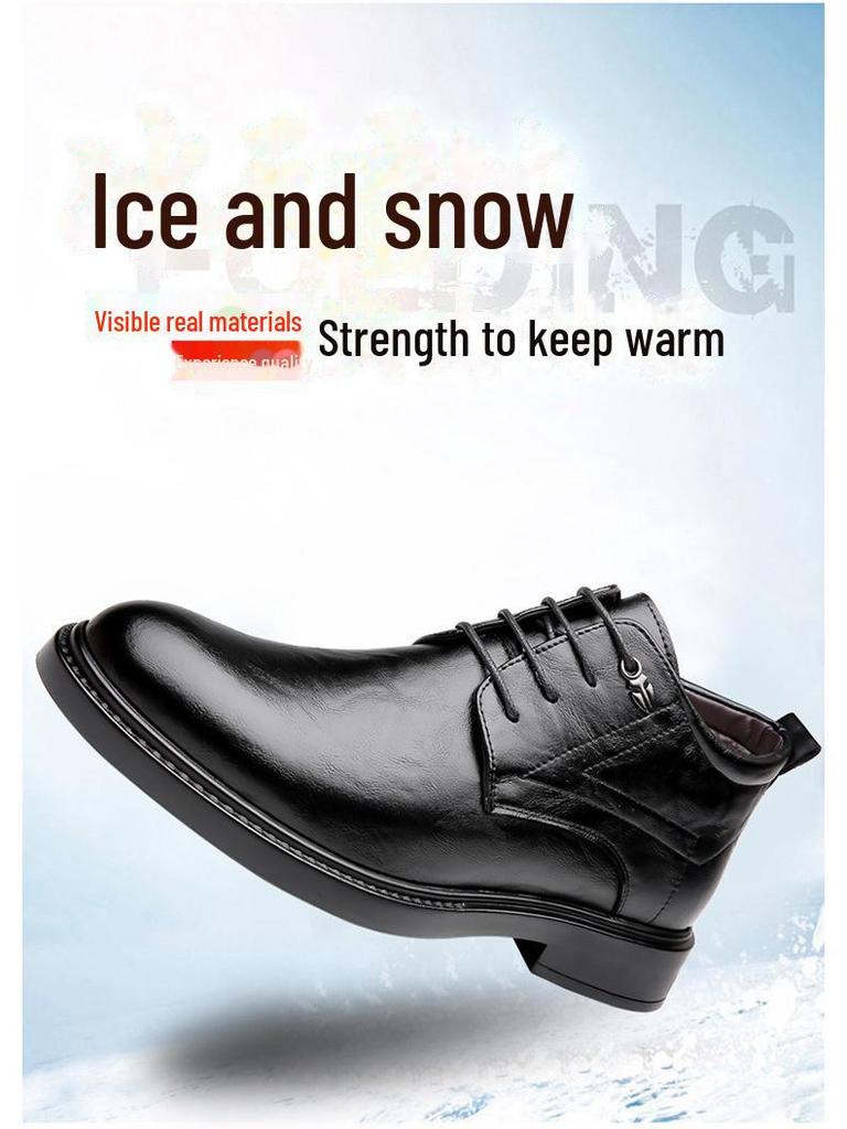 Men's High Top Business Formal Leather Shoes - Warm Winter Non-Slip Wool Velvet Lined
