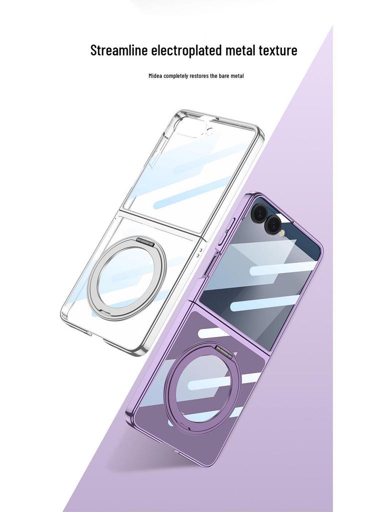 Samsung ZFlip7 Case: New Magnetic Wireless Charging, Transparent Rotating Bracket, GKK Compatible.