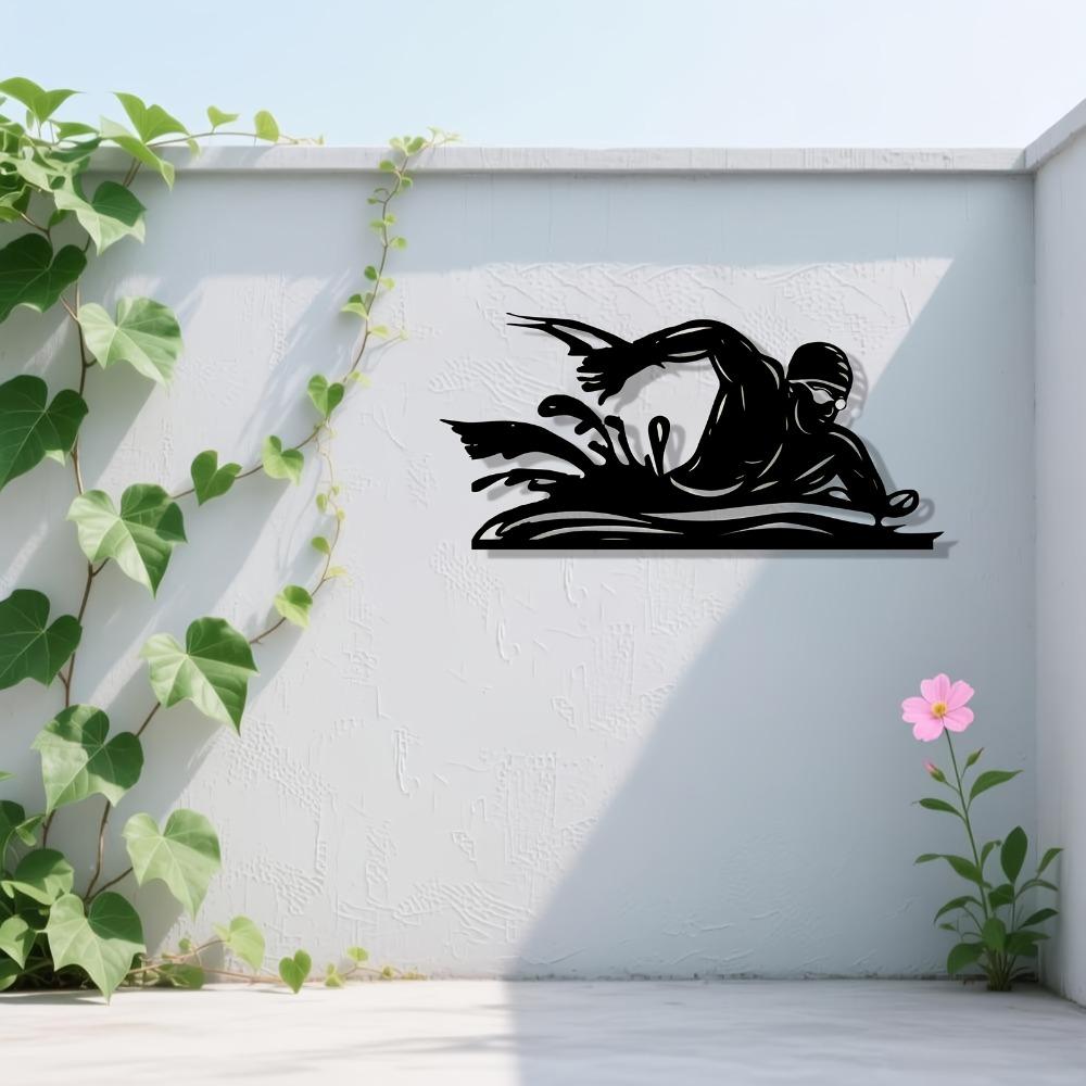 Swimming Metal Wall Art, Dynamic Iron Mural Weather Resistant for Home Gym Pool Fence Decor, Sports Gift for Fans Farmhouse Hanging Ornament
