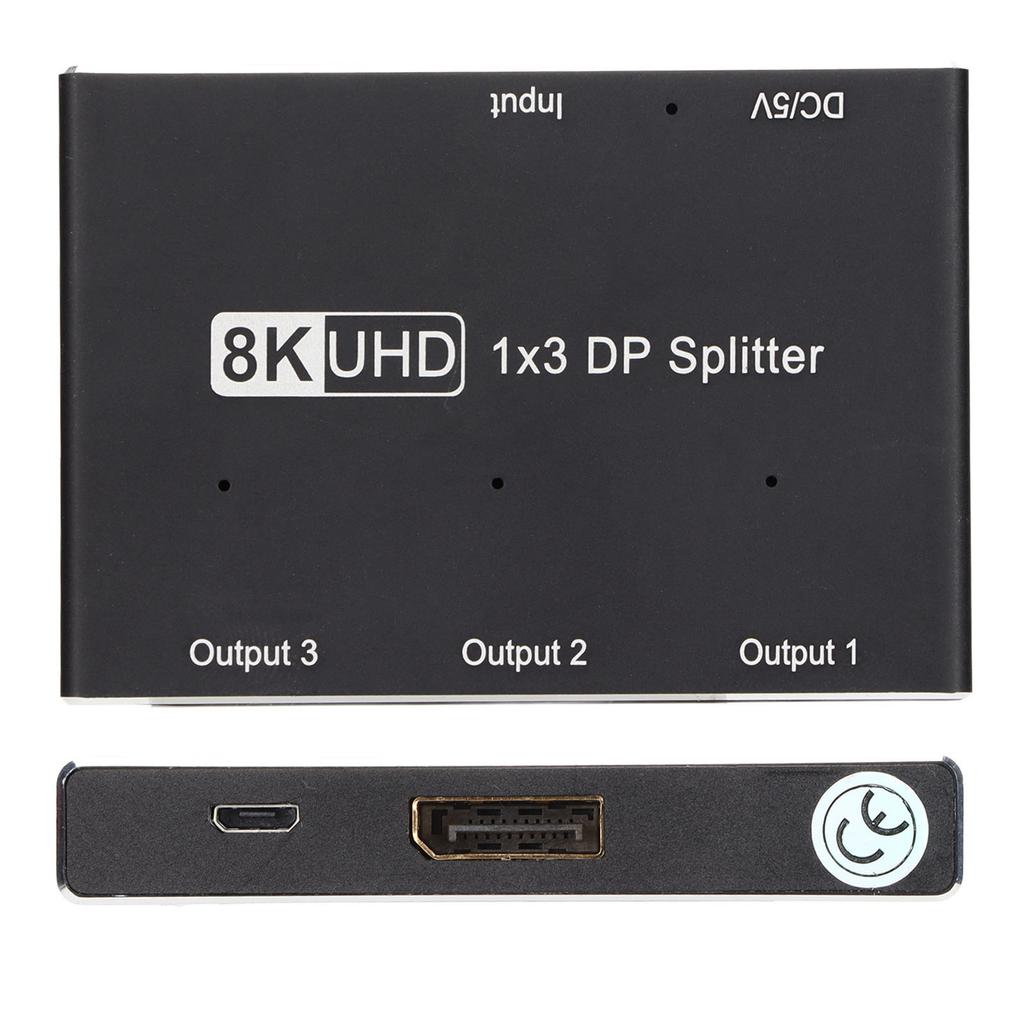1x3 DisplayPort Splitter 8K 30Hz 4K 144Hz Triple MST SST Hub 1 In 3 Out DP Splitter for Home Theater School Hotel