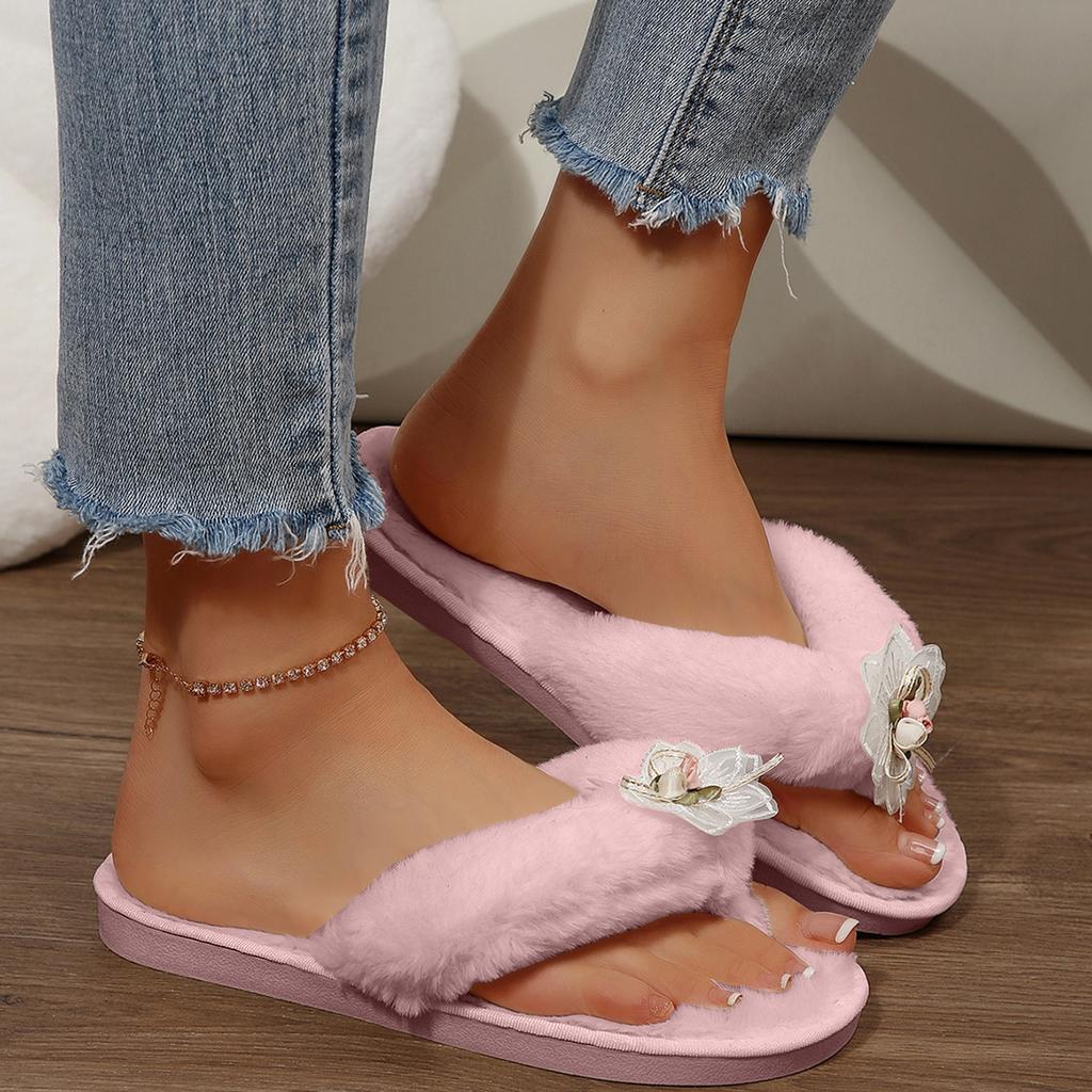 Women's Warm And Fashionable Furry Slippers Women's Flat Cotton Flip Flops For Home Womens Flip Flops Size 11 Memory Foam
