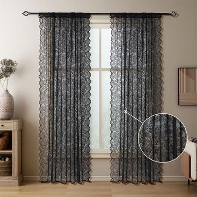 2pcs Semi-sheer Lace Curtains Rod-pocket Gauze Curtain