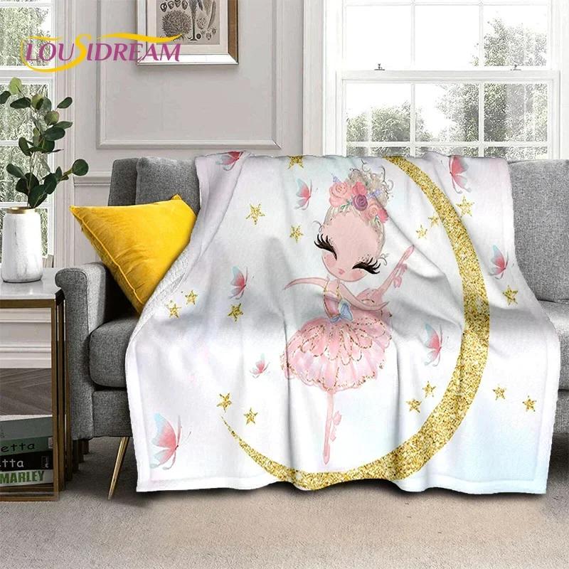 Roztomilá baletka, baletka, víla, kreslená, měkká flanelová deka na postel, do ložnice, na pohovku, na piknik, přehozová deka pro venkovní volnočasové aktivity, dárek