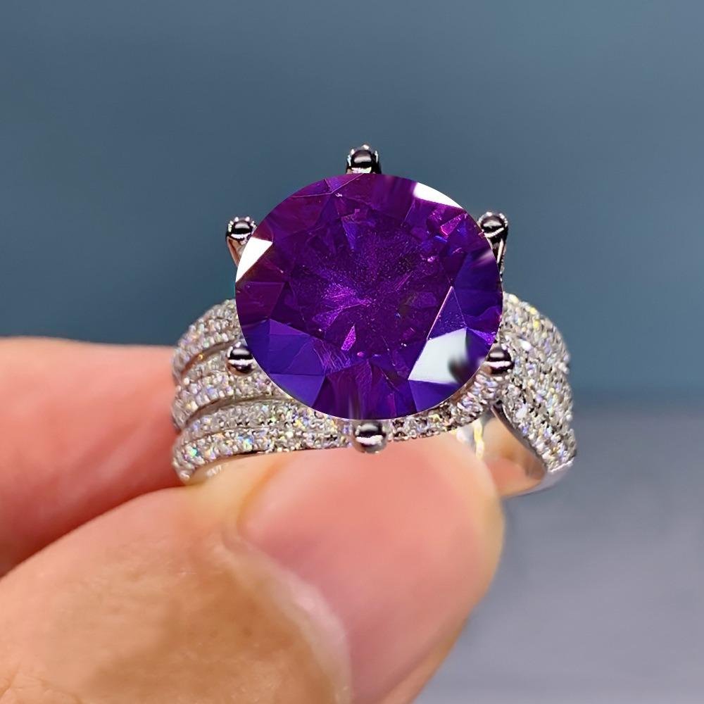 5Ct Mysterious Purple Diamond Open Ring for Women Luxury High Carbon Big Diamond Ring