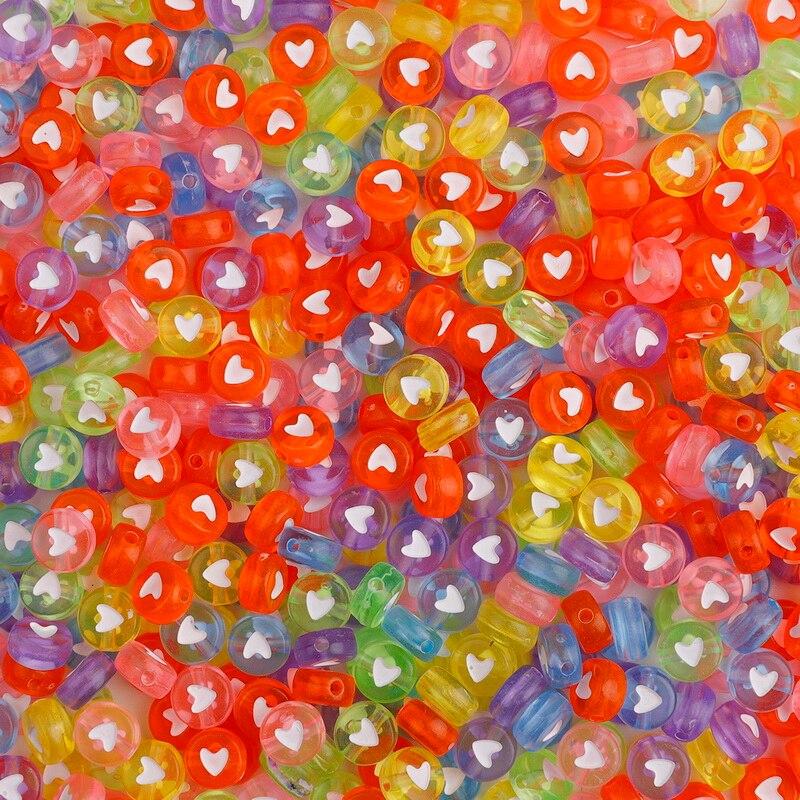 100PCS Acrylic Love Heart Loose Spacer Beads for Jewelry Making