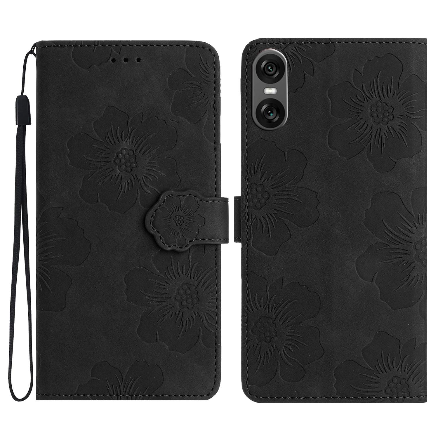 

For Sony Xperia 10 VI Case Flower Design Leather Wallet Phone Cover with Wrist Strap A