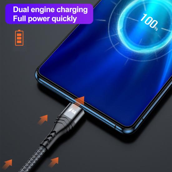 

1.2/2M 3-In-1 Charging 66W Splitter Cable Power High 6A Type-C/2A Micro/2.4A 8Pin Portable Fast 2M серый