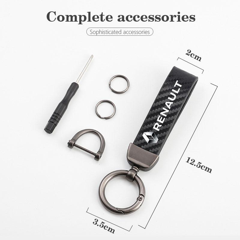 Interior Stickers Zinc Alloy Car Key Chain Ring Carbon Leather Keyring Accessories For Renault Clio QM6 Kadjar Megane Koleos Esp