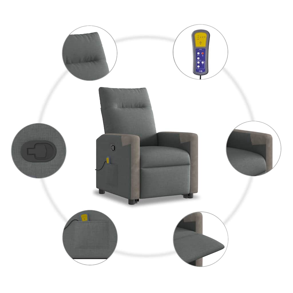 Recliner Chair with Lift Function Dark Gray Fabric