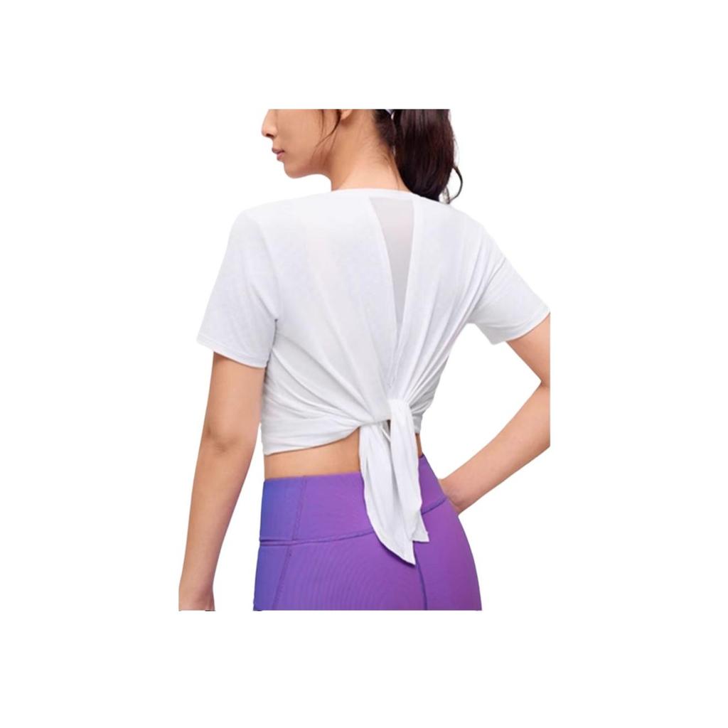 SAUCONY Logo Letter Back Slit Design Round Neck Short Sleeve T-Shirt Women T-Shirt Pearl-White SC1249033B-WT02