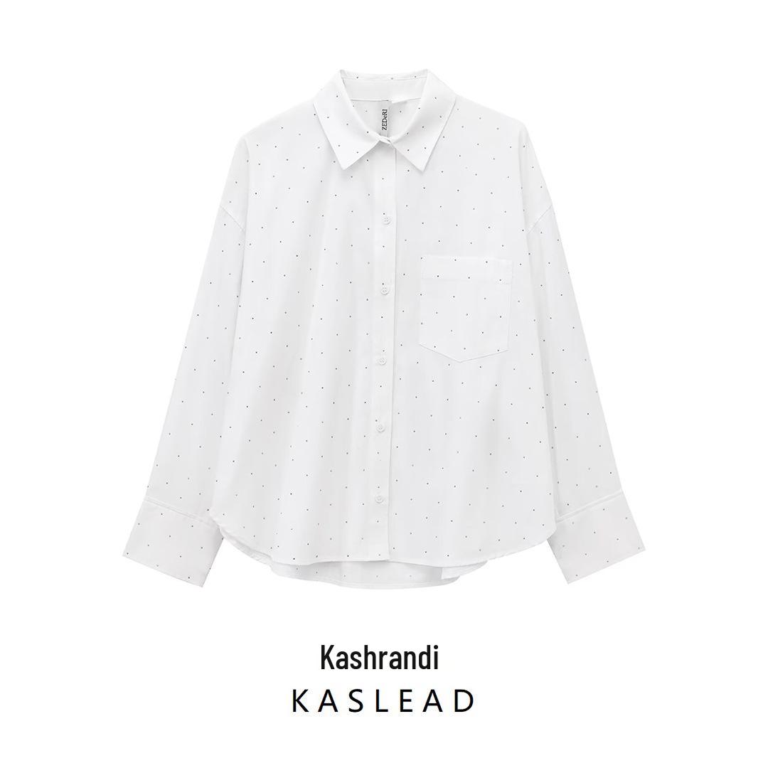 

Winter 2024 Women s Oversized Rhinestone Shirt - European/American Style Fashion XS