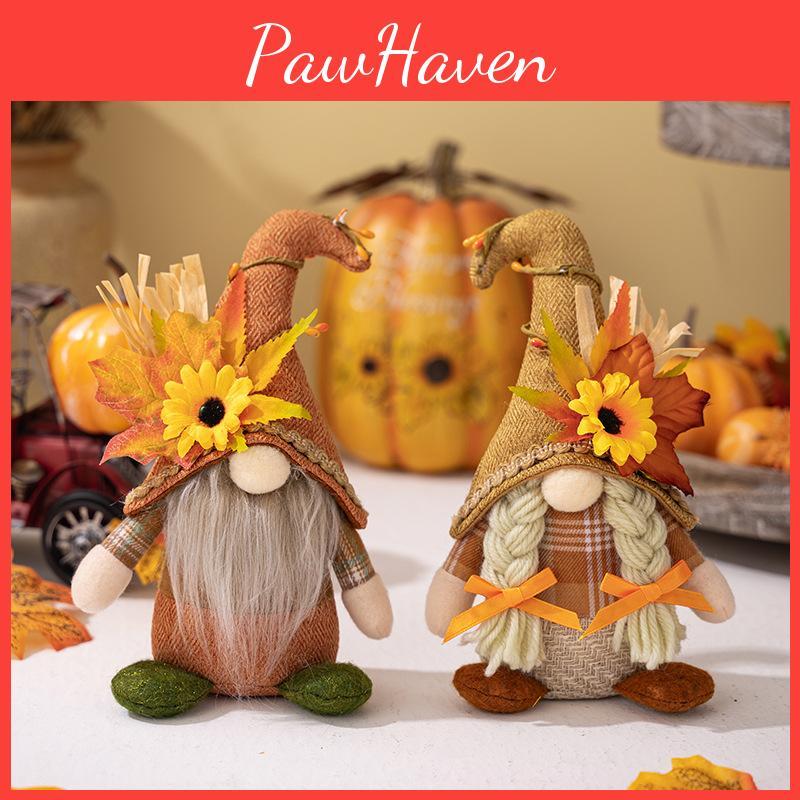 Festive Thanksgiving Decoration Standing Gnome Doll Adorned With Autumn Leaves And Hat