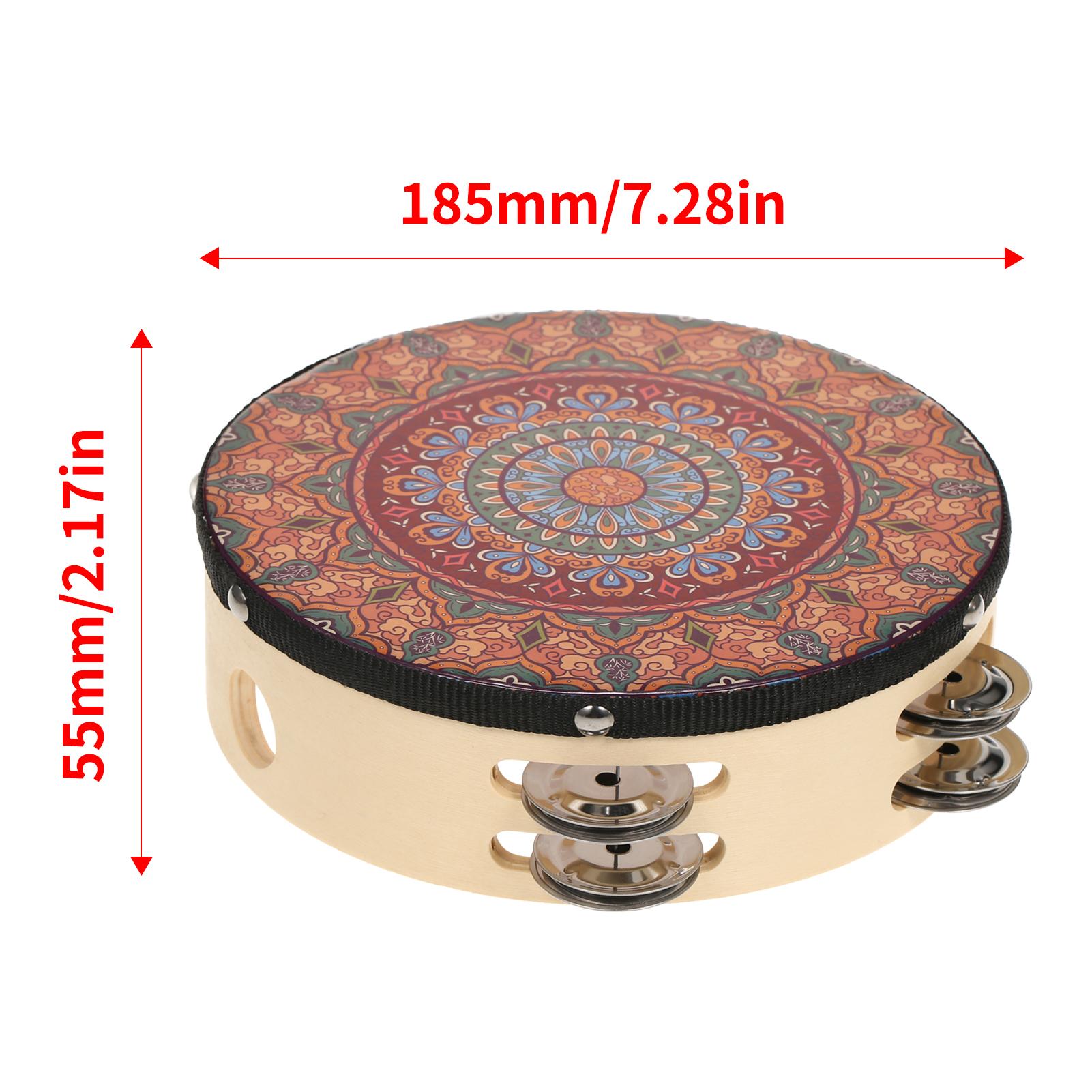 

8 Inch Wooden Tambourine Handbell Hand Drum with Double Row 12pcs Metal Cymbals Jingles Musical Percussion Instrument for Kids