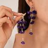 Elegant European & American Long Tassel Flower Earrings with Diamond-Inlaid Spray-Painted Design in Sterling Silver for Women