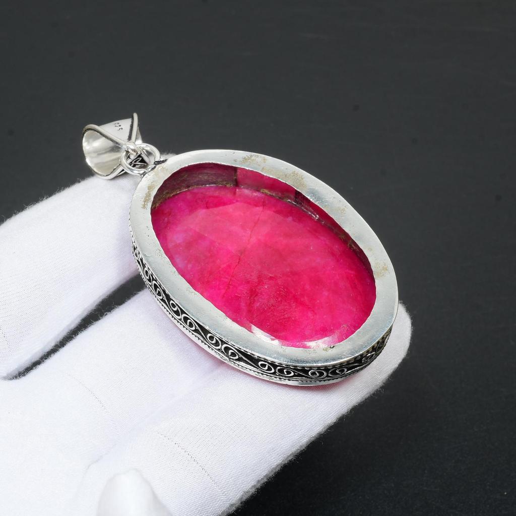 Kashmir Ruby Gemstone Handmade 925 Sterling Silver Jewelry Lab Created Gemstone Ruby Pendant Handmade Pendant For Gifts