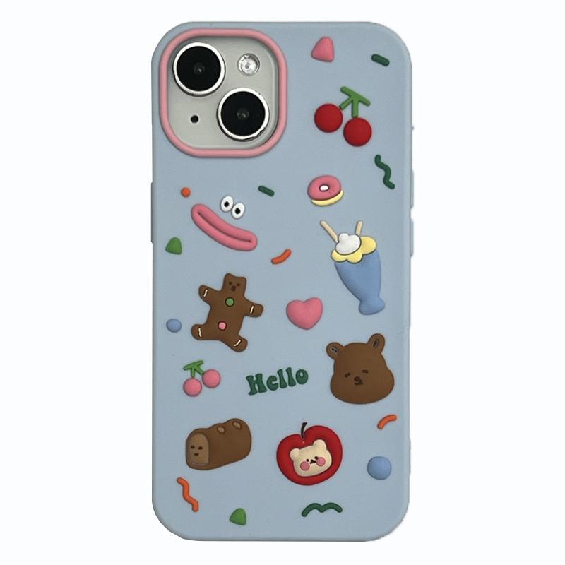 For iPhone 15 Silicone Case Cute Hello Bear Design Shockproof Phone Back Cover