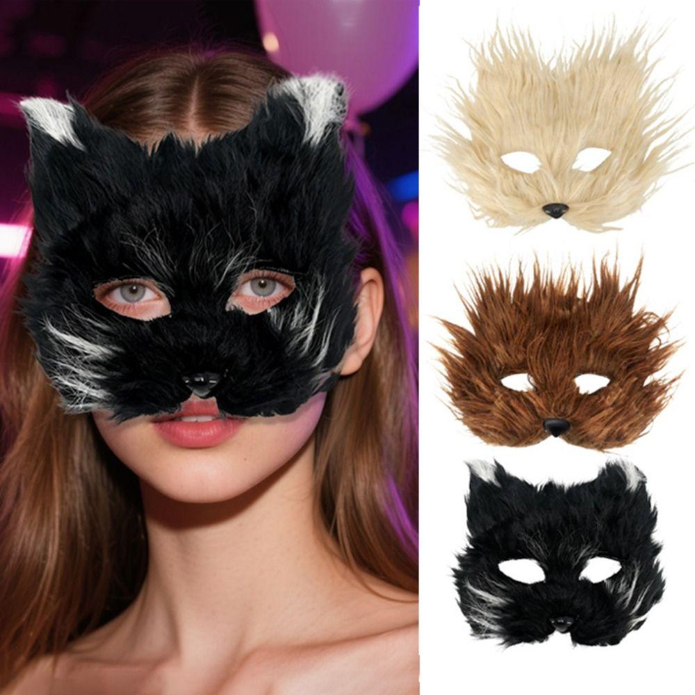 Premium Simulated Fox Party Fox Mask Comfortable Lifelike Faux Fur Cat Mask Realistic DIY Accessories Mask Cosplay Props