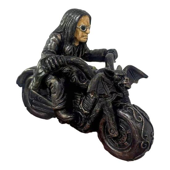 Bat Motorcycle Ornament Black Robe Man Riding Bat Motorcycle Figurine Collectible Rock Singer Desktop Statue Gift for Fans