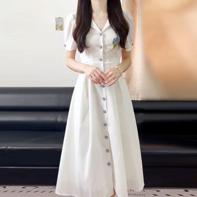 

Белое платье-рубашка поло для детей, носят летом, с высококлассным темпераментом, с кардиганом на талии, длинное платье S белый