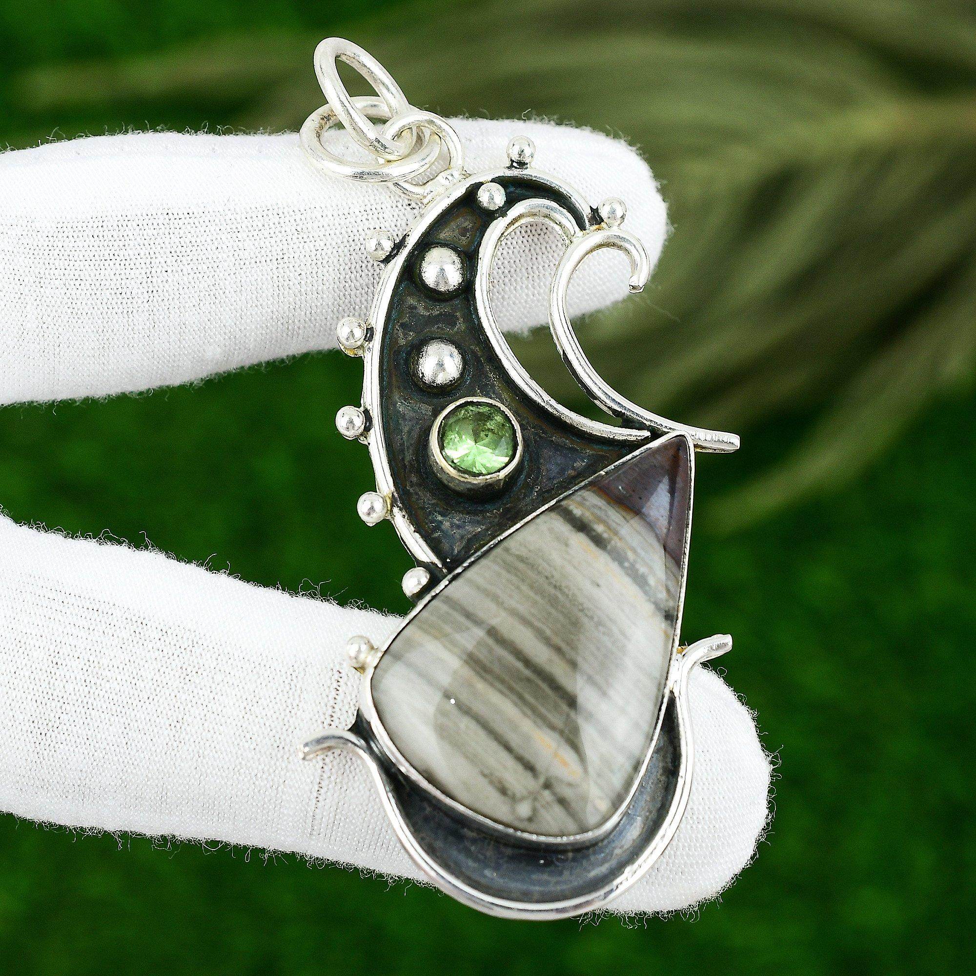 Flint Stone Stone Apatite Sister Bezel Wedding Pendant Jewelry Sterling Silver