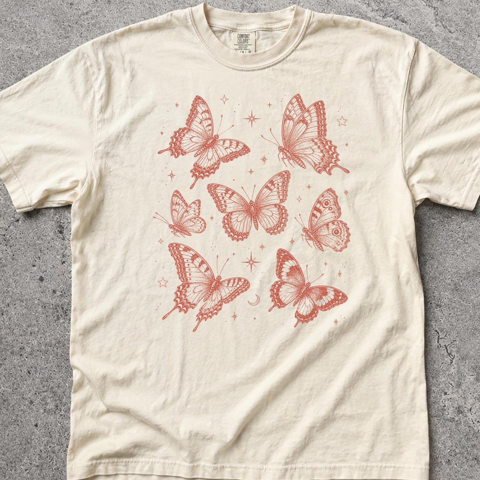 Vintage Butterflies Shirt, Retro Nature Graphic, Celestial Insect Lover Tee Design, Boho Summer Tee S