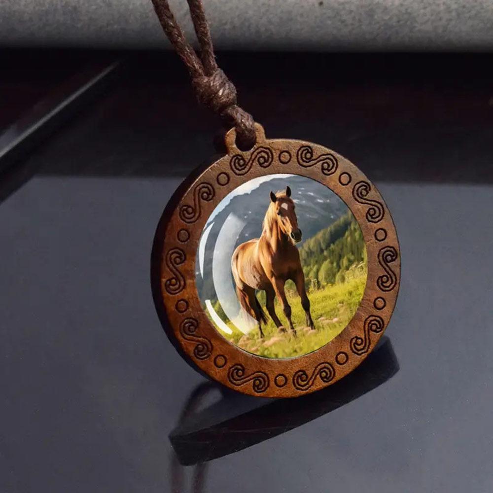 Leather Chain Wooden Pendant Necklace Boho Clothing Pendant Vintage Sweater Chain  for Women Men