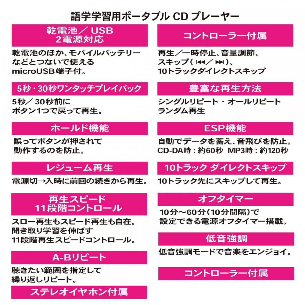 Ohm Electric AudioComm CD player portabil pentru învățarea limbilor străine Alb CDP-500N 03-7230 OHM