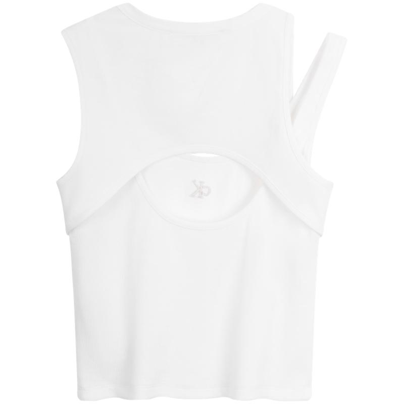 Calvin Klein Asymmetrical Cutout Round Neck Crop Top Women Tops Moonlight-White J223349