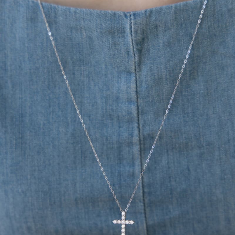 Tatiana (925 Silver) Claire Cross Pendant Long Necklace NZ2487