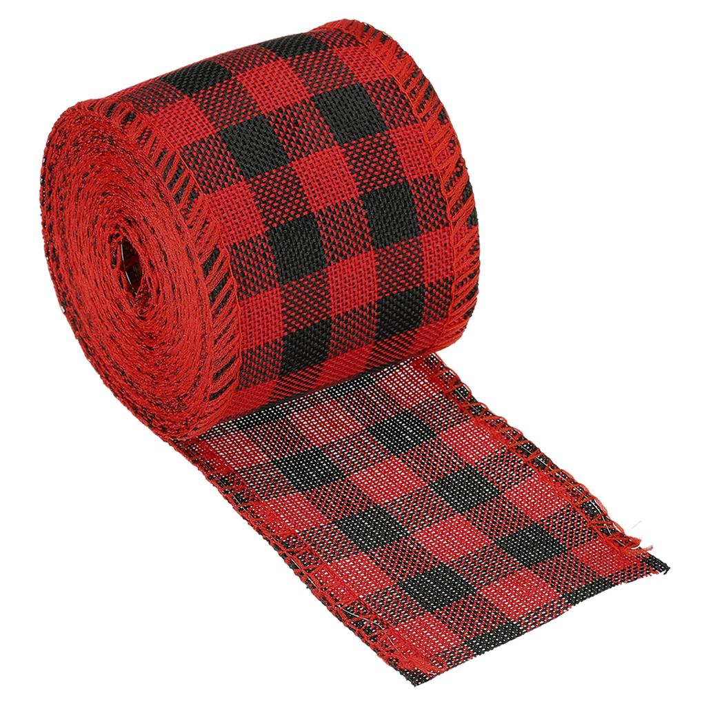 1/2pcs Polyester Gingham Ribbon Wired Edge Ribbon for Christmas Decoration Wrapping 2.36 Inch Wide 6.56 Yards