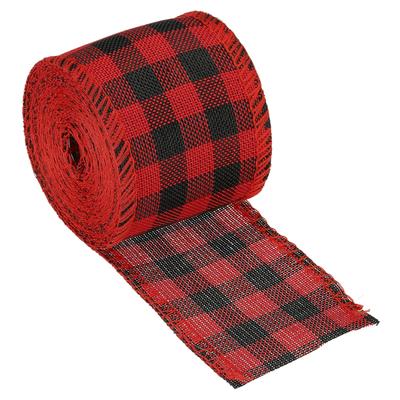 1/2pcs Polyester Gingham Ribbon Wired Edge Ribbon for Christmas Decoration Wrapping 2.36 Inch Wide 6.56 Yards