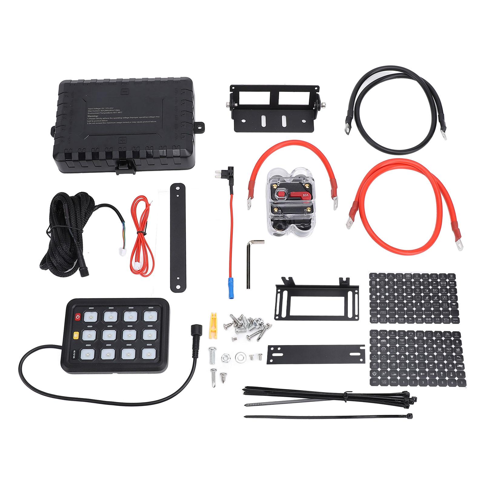 

RGB 12 Gang Switch Panel 12V 24V 80Amp 960W 1920W RGB Dimmable Blue Backlight Touch Control Panel Sw