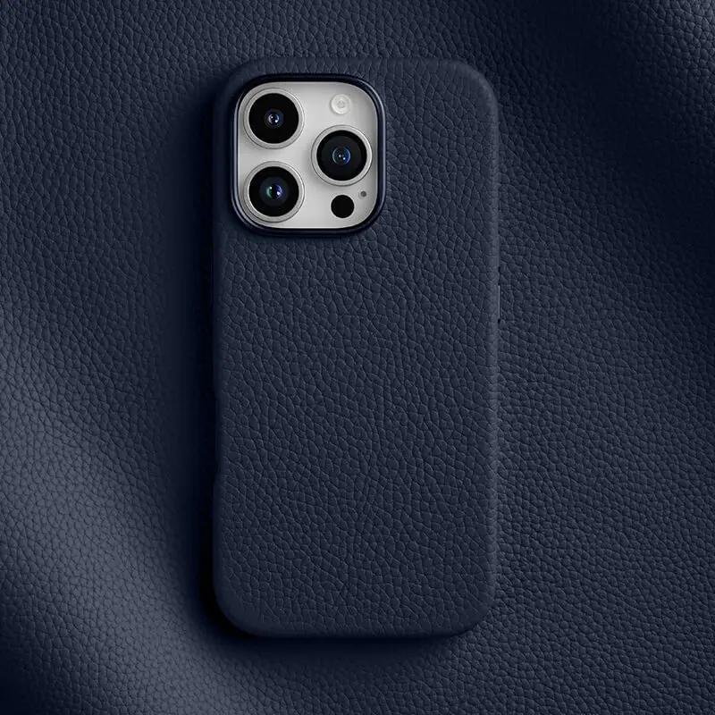 Melkco Ring Magnetic Charging Leather Case for iPhone 16 Pro Max 16 Plus Metal Camera Len Genuine Cowhide Full Protection Cover