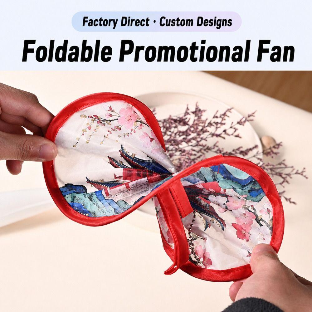Japanese Oil Painting Portable Cooling Fan Polyester Round Handheld Fan  Campus Travel