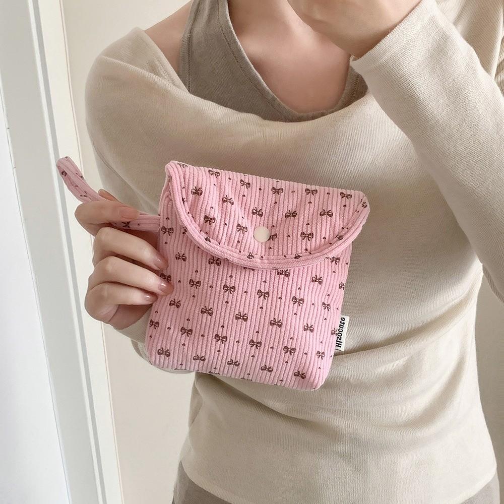 New Corduroy Sanitary Pads Bag Storage Bag Portable Cosmetic Lipstick Bag Multipurpose Bowknot Coin Purse Travel