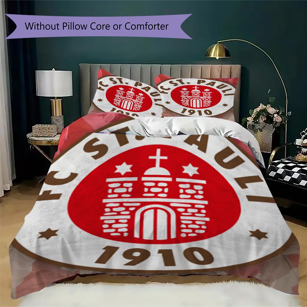 S t. Juego de Ropa de Cama Pauli FC Pattern uilt Set uilt Cover Funda de Almohada Decoración del Hogar Regalo de Cumpleaños (1 * funda de edredón + 2 * fundas de almohada sin relleno)