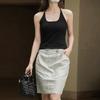 Johnature American Sexy Wool Racer Tops Summer Fashion Sleeveless Render Soft Simple Slim Tops
